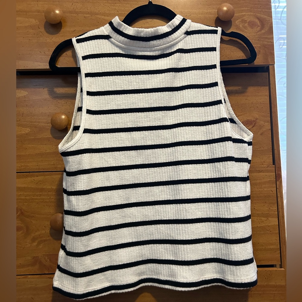 Striped Sleeveless Women's Mock Neck Top